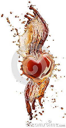 Heart from cola splash with bubbles isolated on white Stock Photo