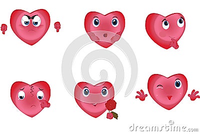 Heart collection. Emoticons. Love symbol. Cartoon design element for Valentines Day Vector Illustration