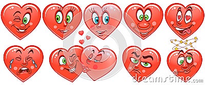 Heart collection. Emoticons. Smiley. Emoji. Love symbol Vector Illustration