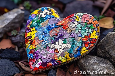 heart from colored puzzles symbol child autism disease generative ai Stock Photo