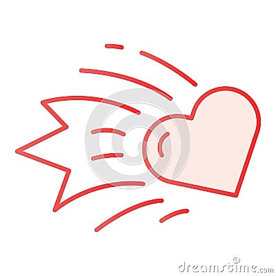 Heart comet flat icon. Falling star heart pink icons in trendy flat style. Asteroid heart gradient style design Vector Illustration