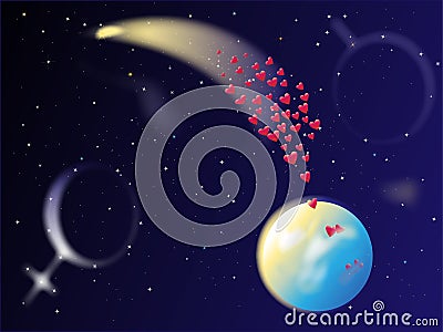 Heart comet space Vector Illustration