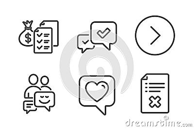 Heart, Communication and Accounting wealth icons set. Forward, Approve and Reject file signs. Vector Vector Illustration