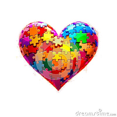 heart is composed of interlocking, colorful puzzle pieces, creating a joyful and dynamic composition Stock Photo
