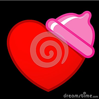 Heart with condom Vector Illustration