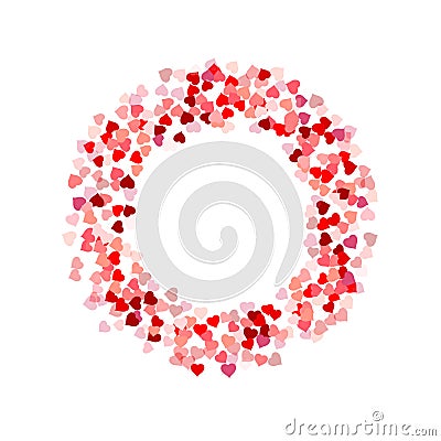 Heart confetti round frame. Vector illustration isolated on white Vector Illustration