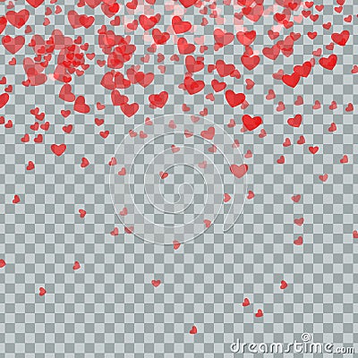 Heart confetti of Valentines petals falling on transparent background. Flower petal in shape of heart confetti Vector Illustration