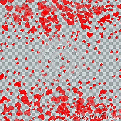 Heart confetti of Valentines petals falling on transparent background. Flower petal in shape of heart confetti Vector Illustration