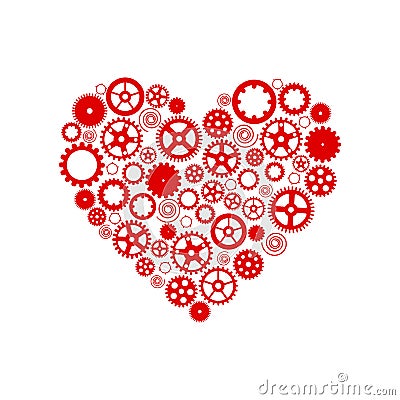 Heart consisting of gears. Red on a white background. Vector Vector Illustration