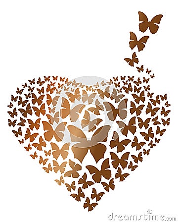 Heart consisting of gold flying butterflies Vector Illustration