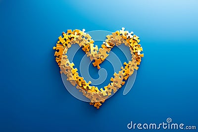 Heart consists of yellow puzzle figures, symbolizing beautiful complexity of diversity Stock Photo