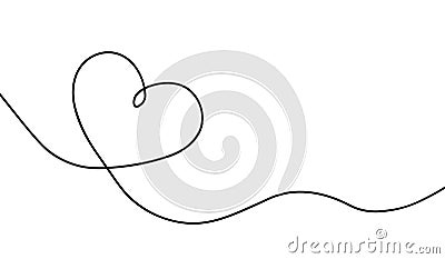 Heart continuous line drawing. One single hands drawn contour heart for design love print. Symbol love oneline. Black sketch Vector Illustration
