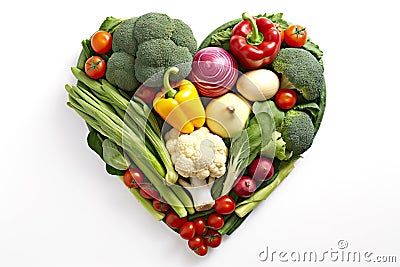 Heart A Creative Arrangement of Vegetables Forming a Symbol of Health and Vegetarianism. created with Generative AI Stock Photo