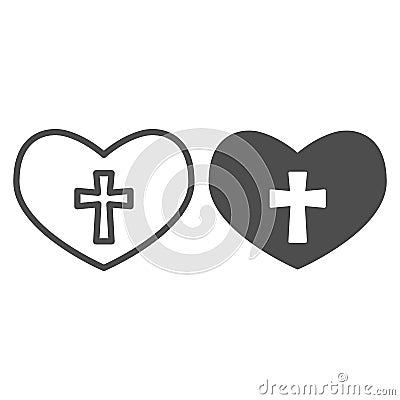 Heart with a cross line and solid icon. Christian crucifix in love symbol outline style pictogram on white background Vector Illustration