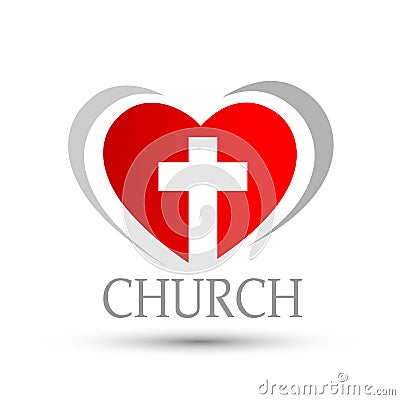 Heart with cross love church logo icon symbol on white background Cartoon Illustration