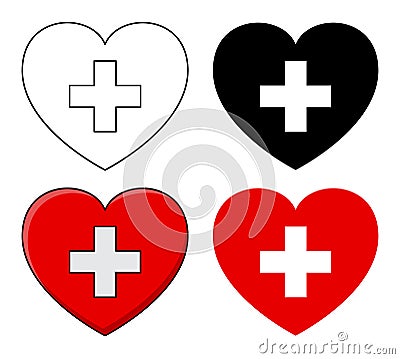 Heart and cross. Vector health care icon design isolated on whit Vector Illustration