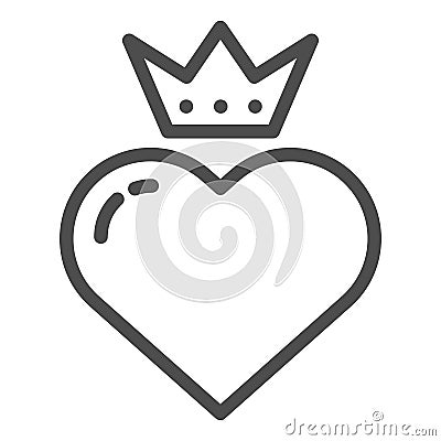 Heart with crown line icon. Valentines heart vector illustration isolated on white. Queen heart outline style design Vector Illustration