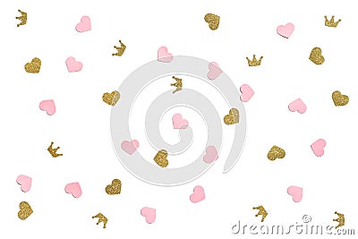 Heart and crown pattern paper cut on white background Stock Photo