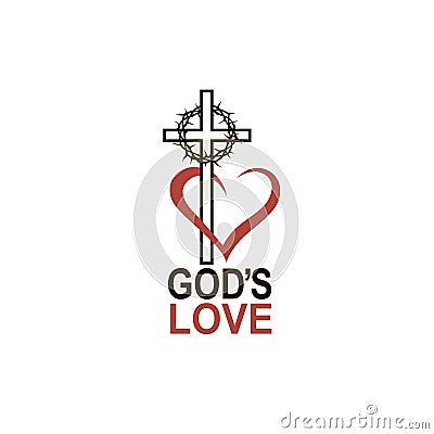 Heart, crown of thorns and cross Vector Illustration