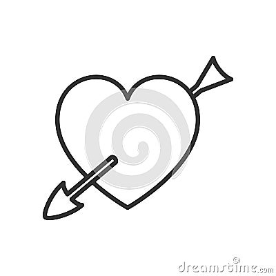Heart with Cupid Arrow Outline Icon on White Vector Illustration