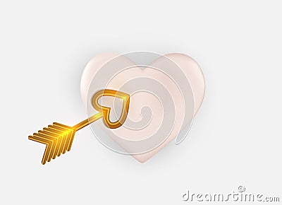 Heart with cupid\'s golden arrow. Realistic 3d design element. Vector Illustration EPS10 Stock Photo