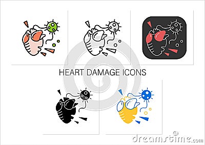 Heart damage icons set Vector Illustration