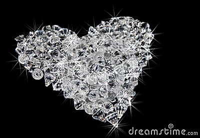 Heart of diamonds on black Stock Photo