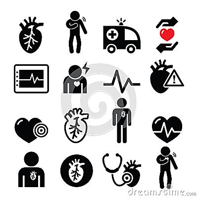 Heart disease, heart attack, Cardiovascular disease icons set Stock Photo