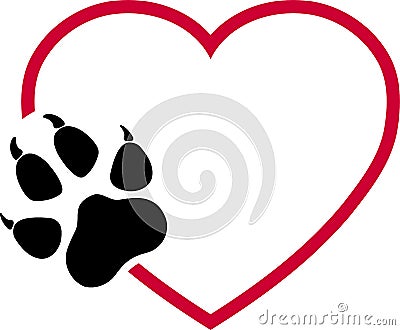 Heart and dog paws, wolf paws, dogs and wolves logo Stock Photo