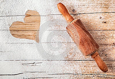 Heart drawn in scattered flour Stock Photo