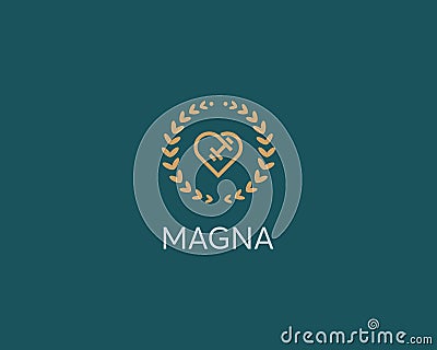 Heart dumbbell emblem. Linear love medicine logotype. Universal sport fitness gym workout icon. Vector illustration. Vector Illustration