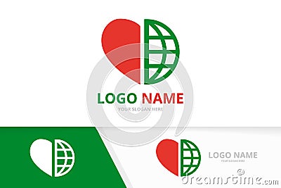 Heart and earth logo combination. Love and globe logotype design template. Vector Illustration