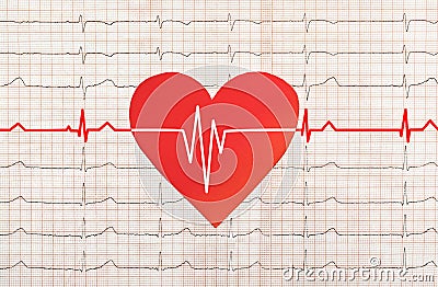 Heart with electrocardiogram test in the background, Stock Photo