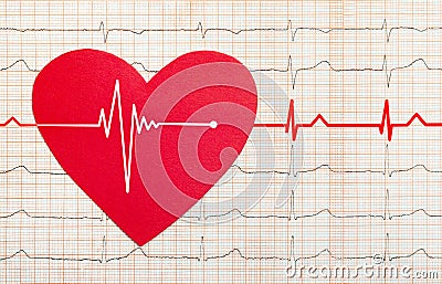 Heart with electrocardiogram test in the background, Stock Photo