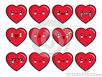 Heart emoticons set. Smiley icons set. Happy, sad, upset, crying, love, cool, star, kiss, sleepy and other emoticons Stock Photo