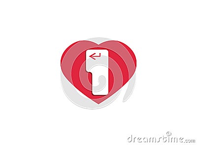 Heart and enter cursor logo design. Enter keyboard logotype love. Gate vector emblem. technology door symbol on a white background Stock Photo