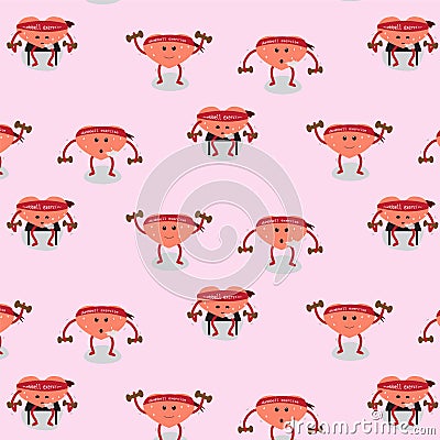 Heart exercise with dumbbell pattern background Vector Illustration