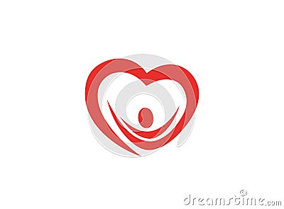 Heart family caring kids and baby for logo design Cartoon Illustration