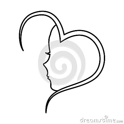 Heart with female profile icon Vector Illustration