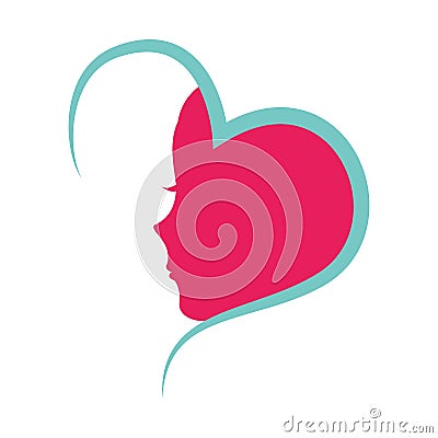 Heart with female profile icon Vector Illustration