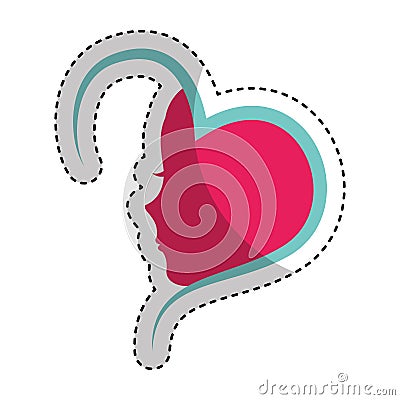 Heart with female profile icon Vector Illustration