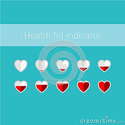 Heart fill indicator scale with 10 animation frames Vector Illustration