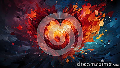 a heart on fire with flames flying around it and water droplets coming out Cartoon Illustration