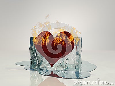 Heart on fire melting Stock Photo