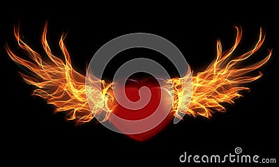 Heart with fire wings Stock Photo