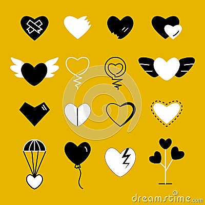 Heart flat white and black modern icon Vector Illustration
