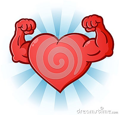 Heart Flexing Muscles Cartoon Character Vector Illustration