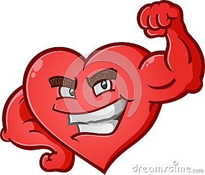 Heart Flexing Muscles Cartoon Character Vector Illustration