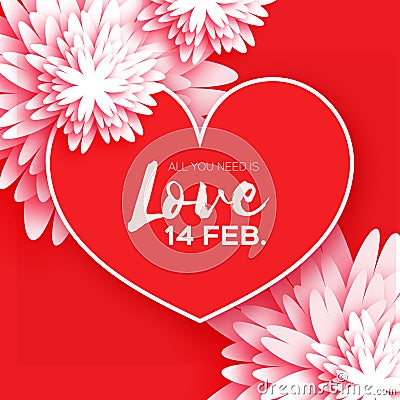 Heart. Flower paper. Happy Valentine`s day Vector Illustration