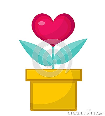 Heart flower pot icon, flat design. Isolated on white background. Vector Illustration